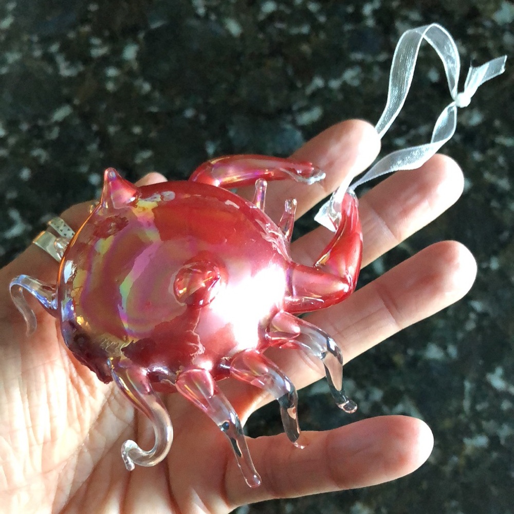 Blown Glass Crab Ornament Pink Handmade Mermaid Ocean Sea - Picture 2 of 4